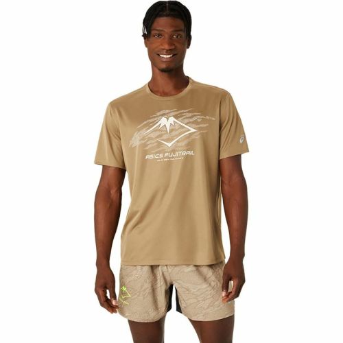 Camiseta de Manga Corta Hombre Asics Fujitrail Logo Ss Top Marrón Beige