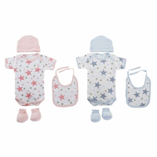 Conjunto de Ropa DKD Home Decor Azul Rosa 0-6 Meses Algodón Estrellas (2 Unidades)