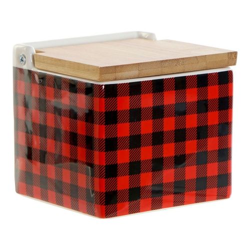 Salero con Tapa DKD Home Decor 8424001758265 Negro Rojo Bambú Dolomita 11,5 x 11,5 x 11 cm