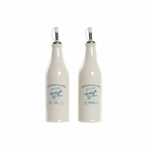 Set de Aceitera y Vinagrera DKD Home Decor 250 ml Blanco Verde Turquesa Acero Inoxidable Plástico Dolomita