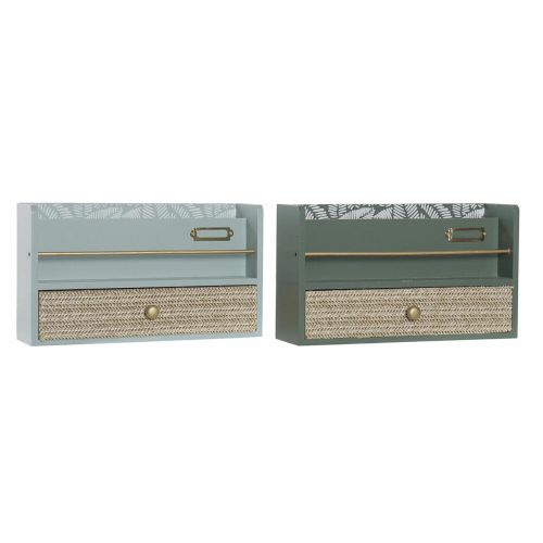 Organizador Multiusos DKD Home Decor LD-181379 Verde Polipropileno Madera MDF 30 x 9 x 17 cm (2 Unidades)