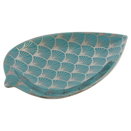 Centro de Mesa DKD Home Decor 27,5 x 16 x 3 cm Turquesa Oriental Cromado Hoja de planta