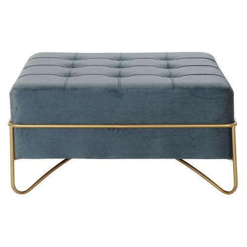 Banqueta DKD Home Decor   Espuma Azul Dorado Metal Poliéster Terciopelo Madera MDF (80 x 80 x 42 cm)