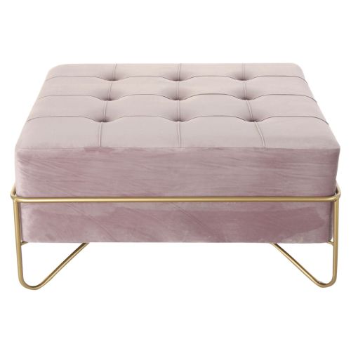 Banqueta DKD Home Decor   Espuma Rosa Dorado Metal Poliéster Terciopelo Madera MDF (80 x 80 x 42 cm)