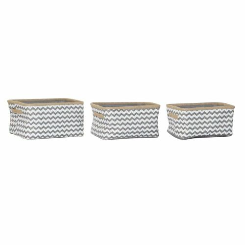 Juego de Cestas DKD Home Decor Blanco Gris Yute Jute Zig-zag Boho 36 x 31 x 20 cm 3 Piezas