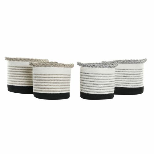 Juego de Cestas DKD Home Decor Blanco Marrón Negro Gris Rayas Boho 30 x 30 x 30 cm Plástico 2 Piezas (2 Unidades) (4 pcs)