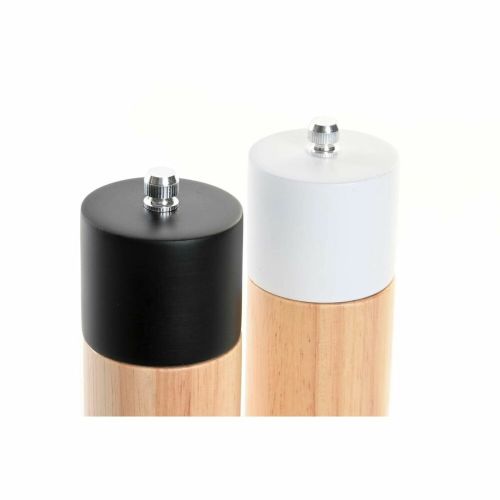 Salero-Pimentero DKD Home Decor 5 x 5 x 16 cm Cerámica Negro Madera de caucho Blanco (2 Unidades)