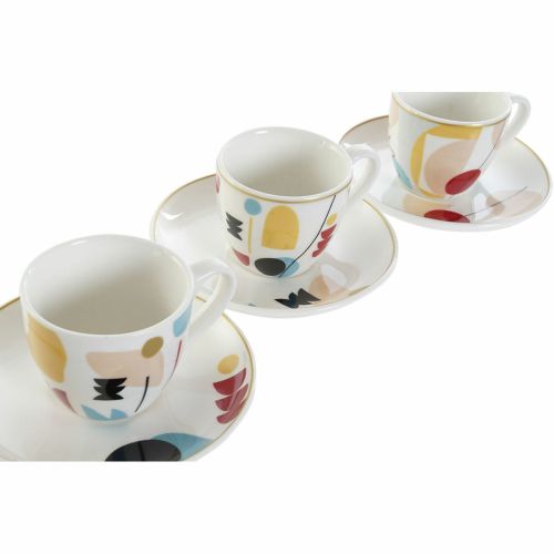 Juego de Tazas de Café DKD Home Decor Abstracto 80 ml Blanco Multicolor