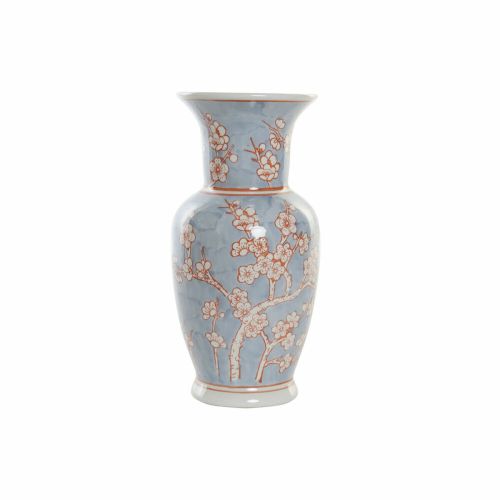 Jarrón DKD Home Decor 13 x 13 x 31 cm Porcelana Azul Naranja Oriental