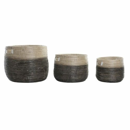 Juego de Cestas DKD Home Decor Natural Gris Hierba marina (3 pcs) (37 x 37 x 40 cm)