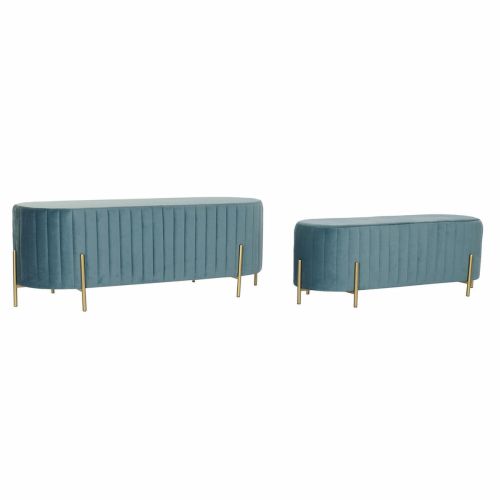 Banqueta DKD Home Decor   Azul Dorado Metal Poliéster Terciopelo (123 x 50 x 45 cm)