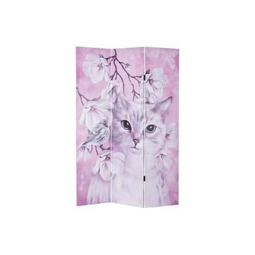 Biombo DKD Home Decor Gato Lienzo 120 x 2,5 x 180 cm Pino