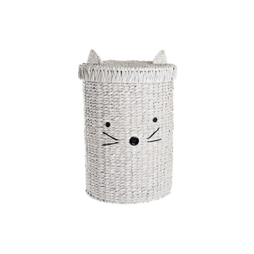 Cesto para la Ropa Sucia DKD Home Decor Blanco Infantil Gato 42 x 42 x 63 cm Fibra (2 Unidades)