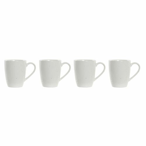 Juego de 4 Tazas Mug DKD Home Decor Blanco Natural Madera de caucho Gres 300 ml 19 x 13 x 31 cm