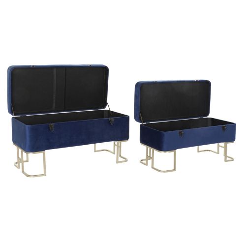 Banqueta DKD Home Decor   Azul Dorado Metal Terciopelo (90 x 40 x 47 cm)