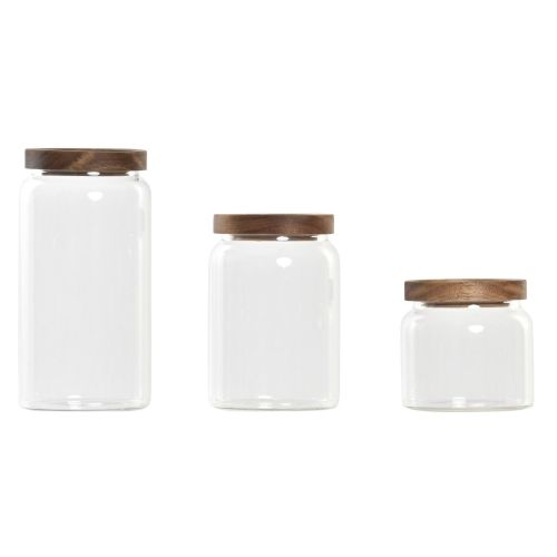 Set de 3 Botes DKD Home Decor Acacia Vidrio de Borosilicato (1 L) (400 ml) (700 ml) (3 Piezas)