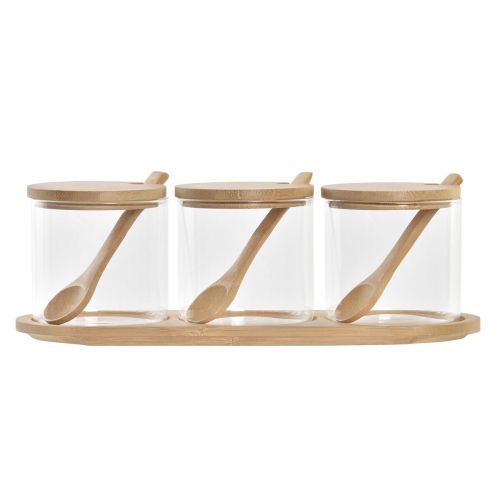 Azucarero DKD Home Decor Básico Transparente Natural Bambú 3 Piezas 8,5 cm 29 x 10 x 10 cm