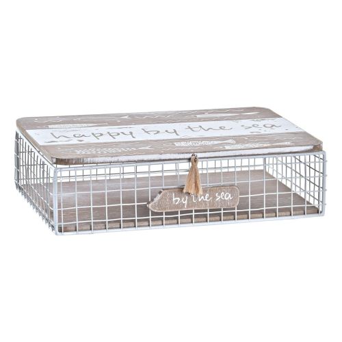 Caja Decorativa DKD Home Decor Blanco Marrón Madera Metal 24 x 16 x 6 cm