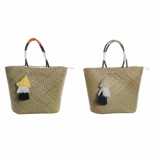 Bolsa de Playa DKD Home Decor Naranja Natural Azul marino Fibra 49 x 18 x 37 cm (2 Unidades)