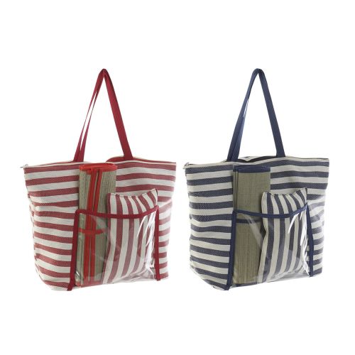 Bolsa de Playa DKD Home Decor 55 x 17 x 35 cm Lienzo Rojo Azul PVC (2 Unidades)