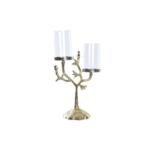 Candelabro DKD Home Decor Cristal Dorado Aluminio Pájaros (29 x 15 x 48 cm)