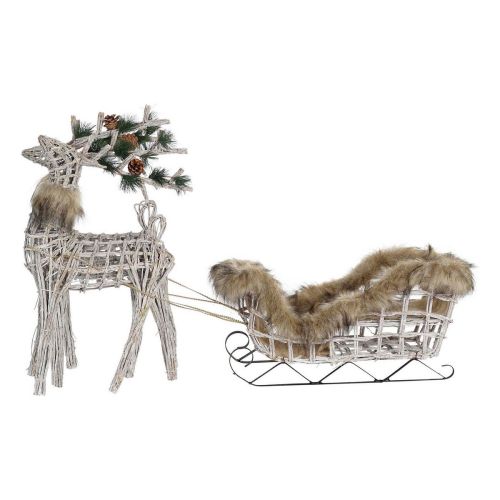 Adorno Navideño DKD Home Decor Reno Blanco Marrón Mimbre 58 x 30 x 30 cm (3 Piezas)