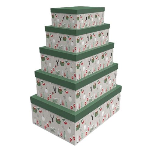 Set de Cajas Organizadoras Apilables DKD Home Decor Verde Gris Cartón 50 x 35 x 25 cm (5 Unidades)