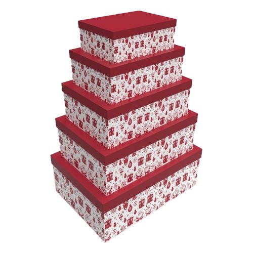 Set de Cajas Organizadoras Apilables DKD Home Decor Blanco Rojo Cartón Reno 50 x 35 x 25 cm (5 Unidades)