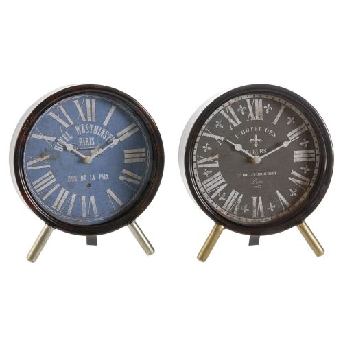 Reloj de Mesa DKD Home Decor Azul Negro Multicolor Metal Cristal Vintage 20,5 x 5 x 24 cm (2 Unidades)