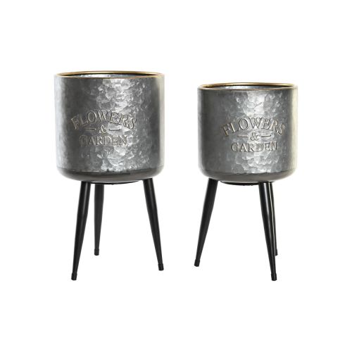 Set de Macetas DKD Home Decor Negro Gris Metalizado Metal Loft 25 x 25 x 46 cm