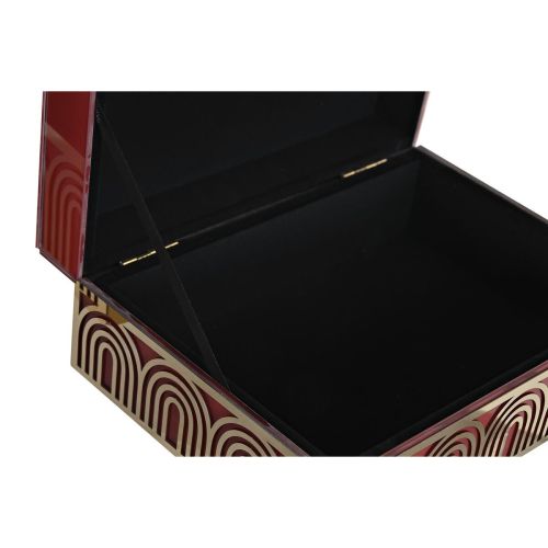 Caja-Joyero DKD Home Decor Metal Cristal Rojo Dorado Madera MDF 25 x 18 x 10 cm (2 Unidades)