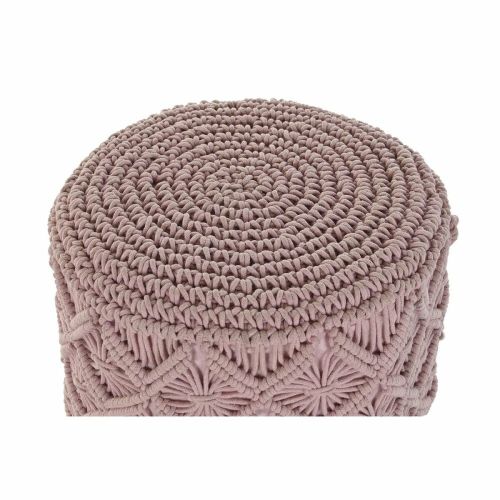 Reposapiés DKD Home Decor 43 x 43 x 51 cm Madera Marrón Rosa claro Macramé Boho