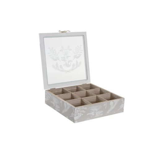 Caja para Infusiones DKD Home Decor Blanco Verde Beige Terracota Marrón claro Metal Cristal Madera MDF 24,5 x 24,5 x 6 cm (3 Uni