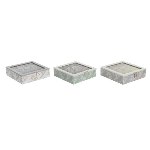 Caja para Infusiones DKD Home Decor Blanco Verde Beige Terracota Marrón claro Metal Cristal Madera MDF 24,5 x 24,5 x 6 cm (3 Uni