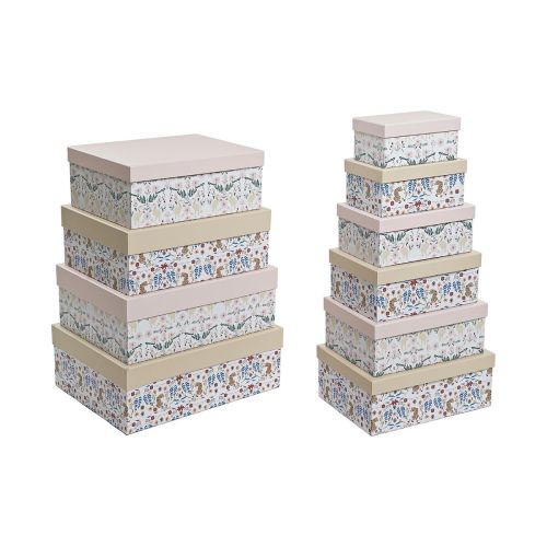 Set de Cajas Organizadoras Apilables DKD Home Decor Animales Flores Cartón (43,5 x 33,5 x 15,5 cm)