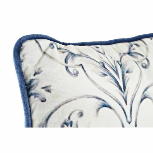 Cojín DKD Home Decor Azul Blanco Cuadrada Flores Neoclásico 45 x 10 x 45 cm