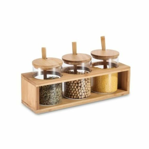 Set de 3 Botes DKD Home Decor 31 x 11 x 10,5 cm Natural Bambú Vidrio de Borosilicato