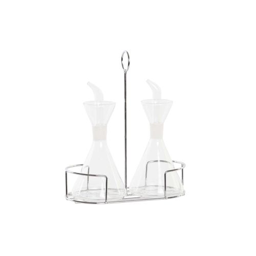 Set de Aceitera y Vinagrera DKD Home Decor 200 ml 19,5 x 10 x 23,5 cm Metal Transparente 2 Unidades Vidrio de Borosilicato