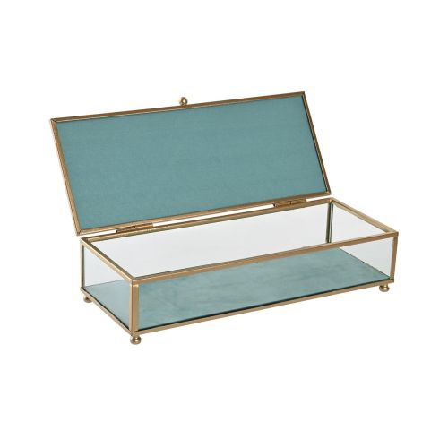 Caja-Joyero DKD Home Decor Cristal Metal Turquesa Azul cielo 25 x 10 x 5 cm (2 Unidades)