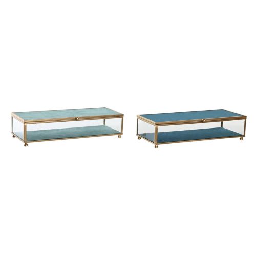 Caja-Joyero DKD Home Decor Cristal Metal Turquesa Azul cielo 25 x 10 x 5 cm (2 Unidades)