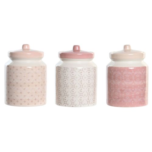 Bote DKD Home Decor 12 x 12 x 16 cm Rosa Blanco Dolomita (3 Unidades)