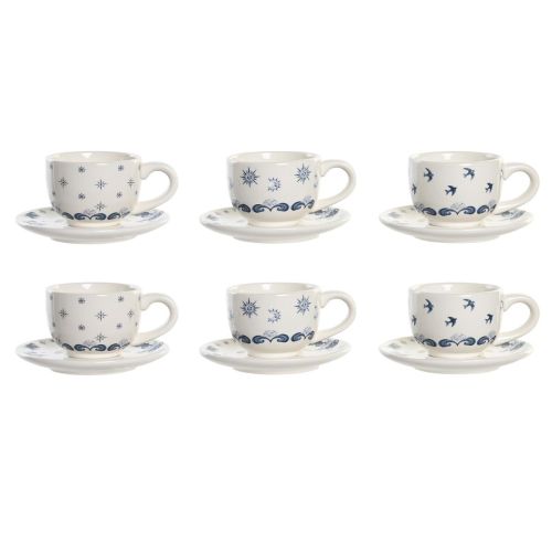 Juego de Tazas con Platos DKD Home Decor Azul Blanco Metal Dolomita 180 ml 20 x 18 x 20 cm