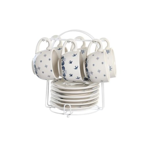 Juego de Tazas con Platos DKD Home Decor Azul Blanco Metal Dolomita 180 ml 20 x 18 x 20 cm