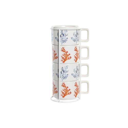 Juego de Tazas de Café DKD Home Decor Azul Fucsia Metal Dolomita Coral 260 ml 4 Piezas