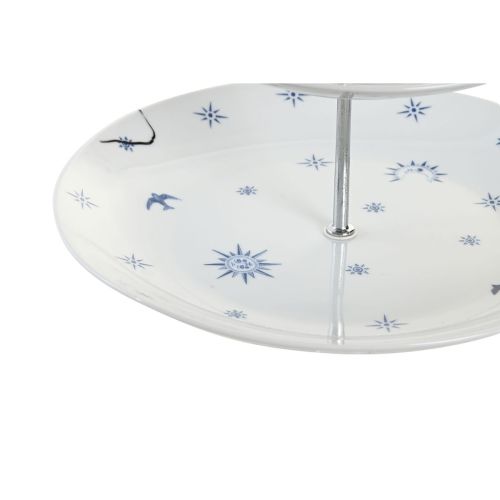 Frutero DKD Home Decor 27 x 27 x 34 cm Porcelana Azul Metal Blanco