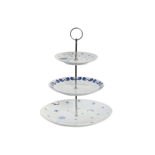 Frutero DKD Home Decor 27 x 27 x 34 cm Porcelana Azul Metal Blanco