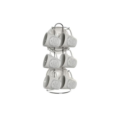 Juego de Tazas con Platos DKD Home Decor Blanco Metal Gres 90 ml 8 x 6 x 6 cm 11 x 11 x 2 cm