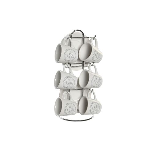 Juego de Tazas con Platos DKD Home Decor Blanco Metal Gres 180 ml 12 x 12 x 2 cm