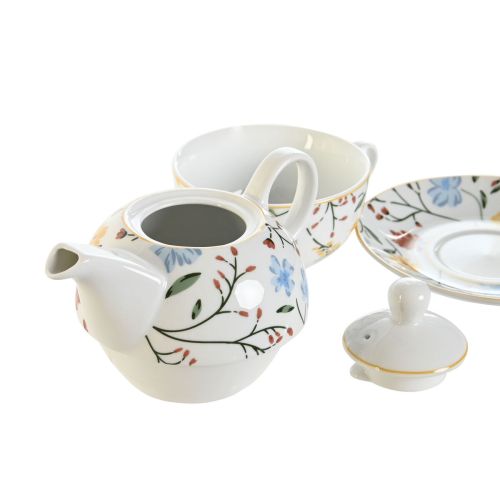 Juego de Tetera DKD Home Decor Porcelana Azul Terracota Blanco Amarillo (3 Unidades)