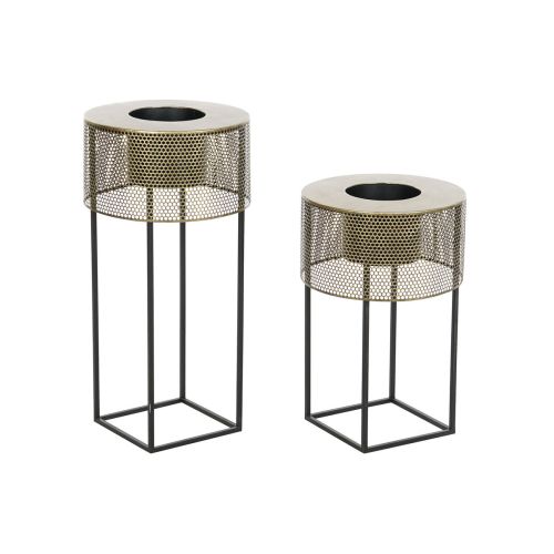 Set de Maceteros DKD Home Decor 33 x 33 x 67 cm Negro Dorado Metal Loft